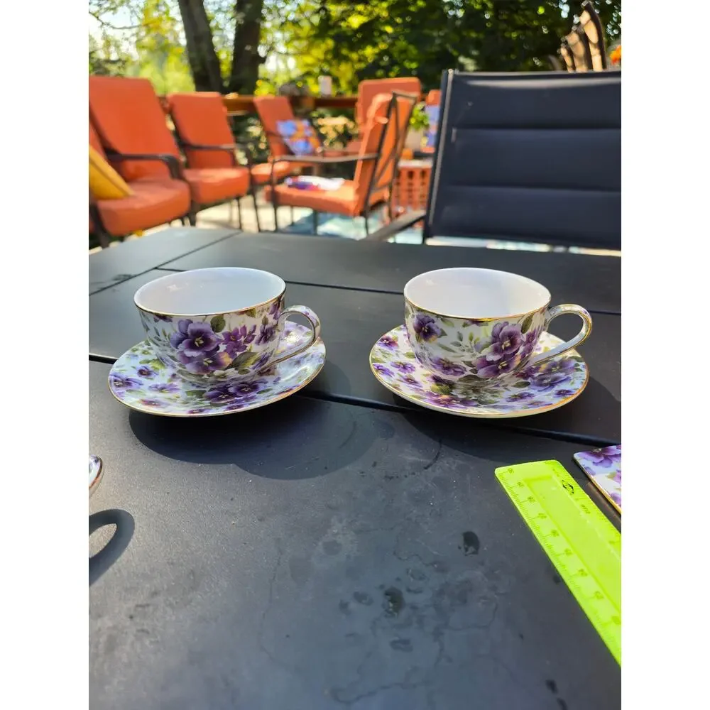 Purple Pansy Chintz porcelain serving set